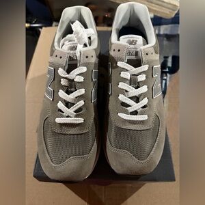 New in box - New Balance Gray and White 574 Classic Sneakers; men’s size 10